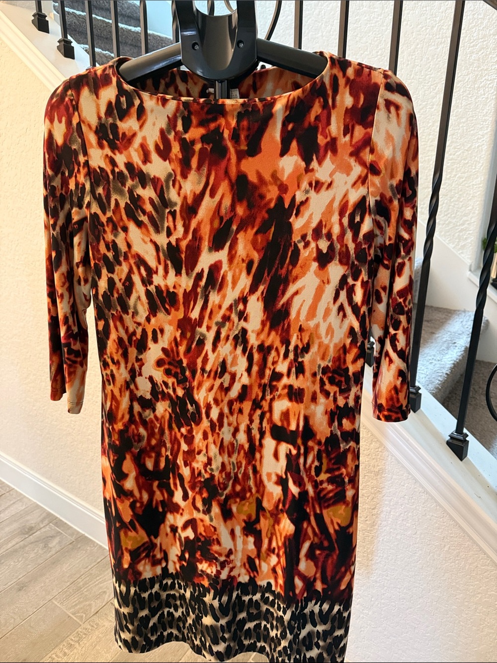 Women's Orange Leopard Print Shift pullover dress